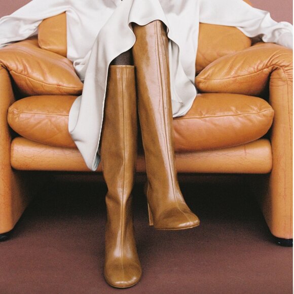 ZARA Heeled Leather Knee-High Boots – New w/ Tags – Size EU 38 / US 7.5 🤎 - Picture 2 of 14